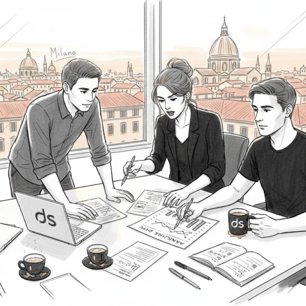Un team di una PMI al lavoro in ufficio per sviluppare una strategia di inbound marketing.